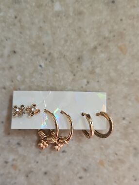 Gold-Tone Earring Set - Floral and Hoop Styles